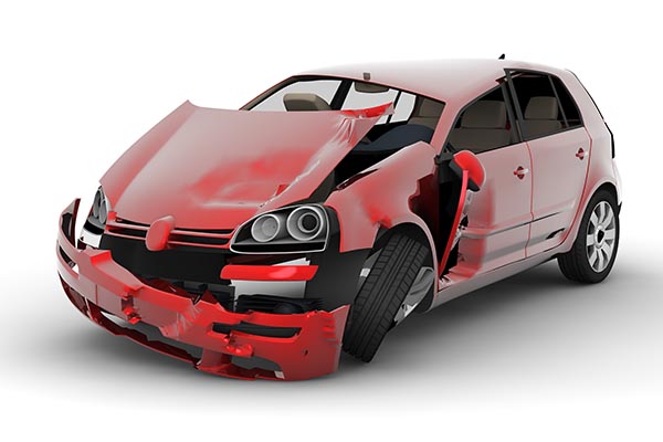Damaged red car.