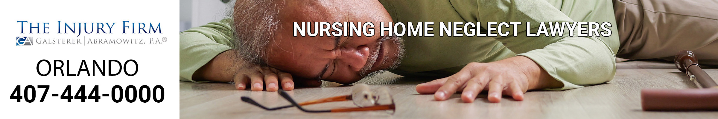 Man with cane laying on floor - nursing h ome neglect.