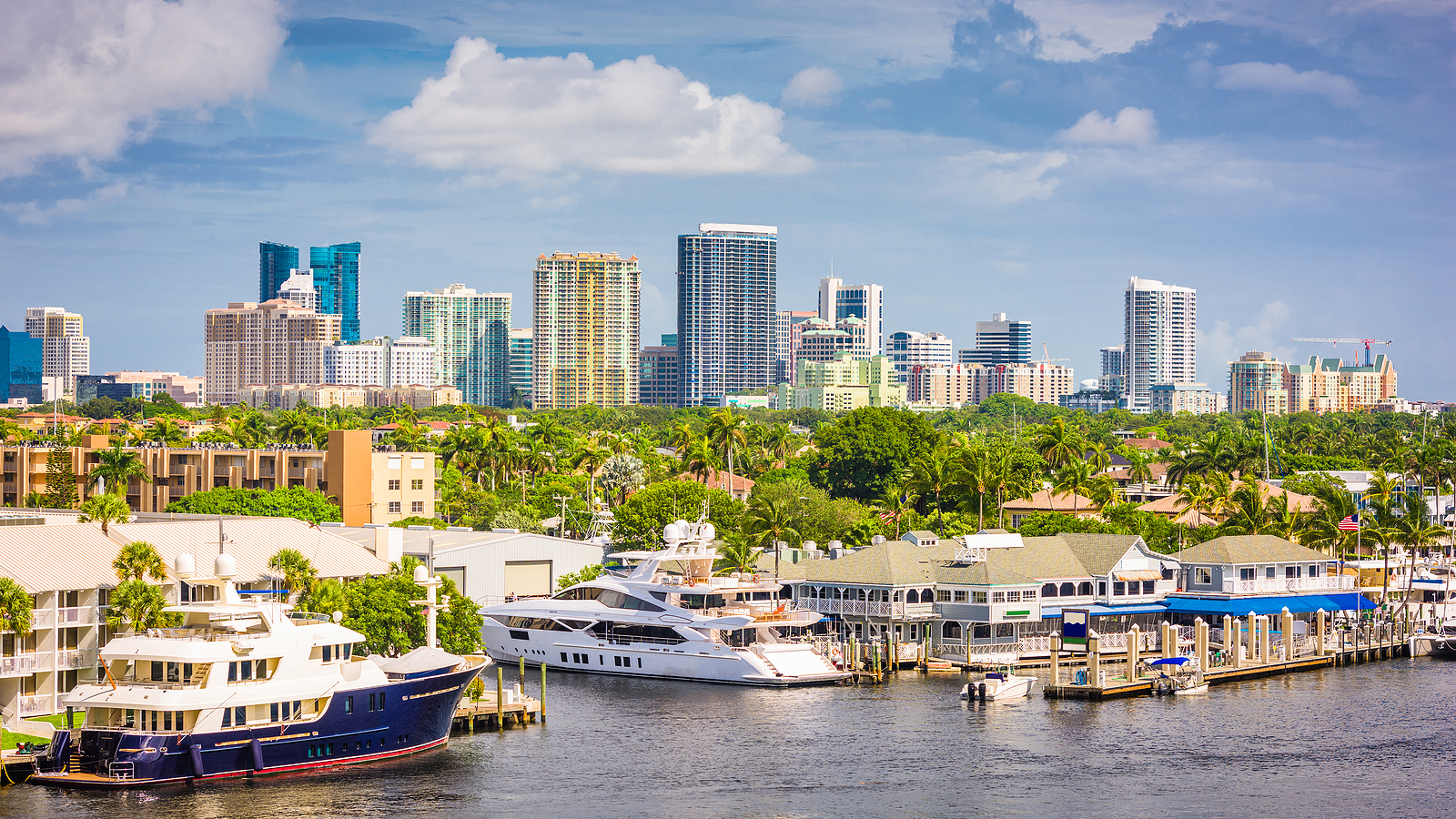 Fort Lauderdale, Florida, USA skyline on the river in the afternoon.
