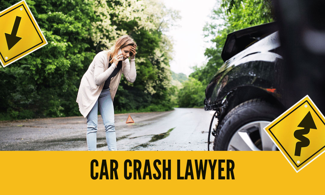 woman on phone next to car crash talking on phone