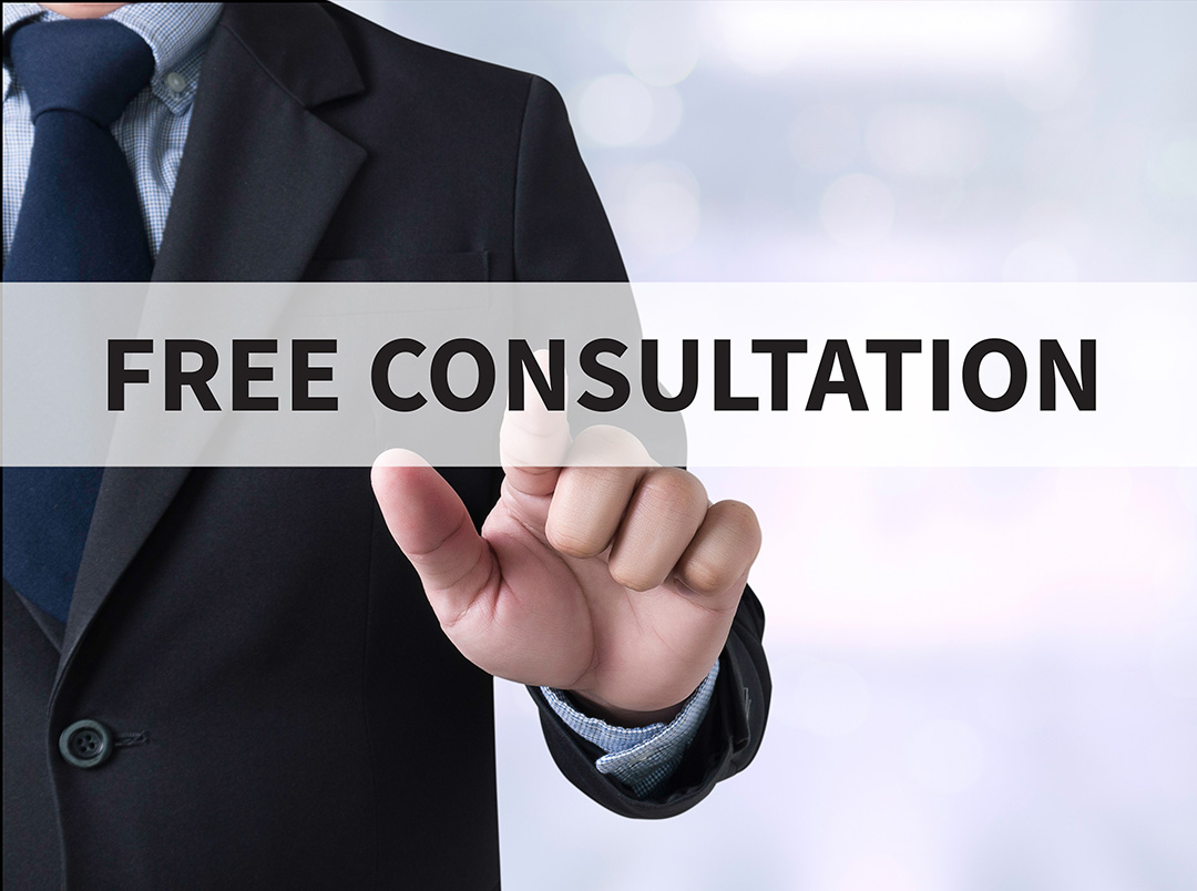 Show thumbnail preview A person in a suit points to a transparent screen displaying the words FREE CONSULTATION in bold letters. The background is blurred, focusing attention on the message.