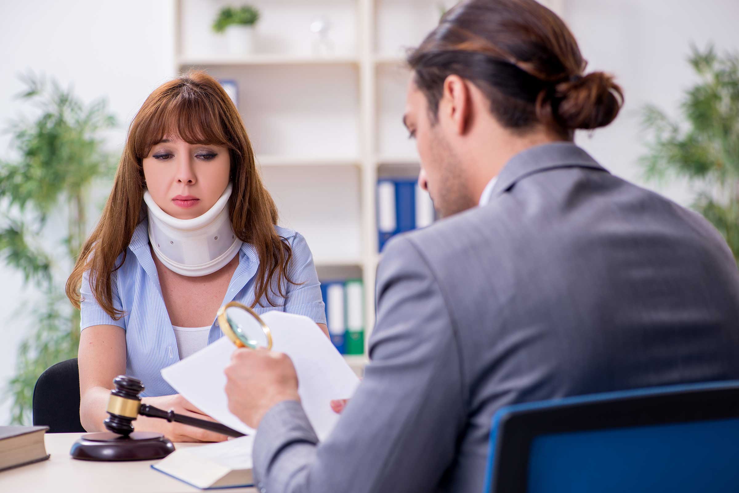 injured pedestrian woman talking with lawyer