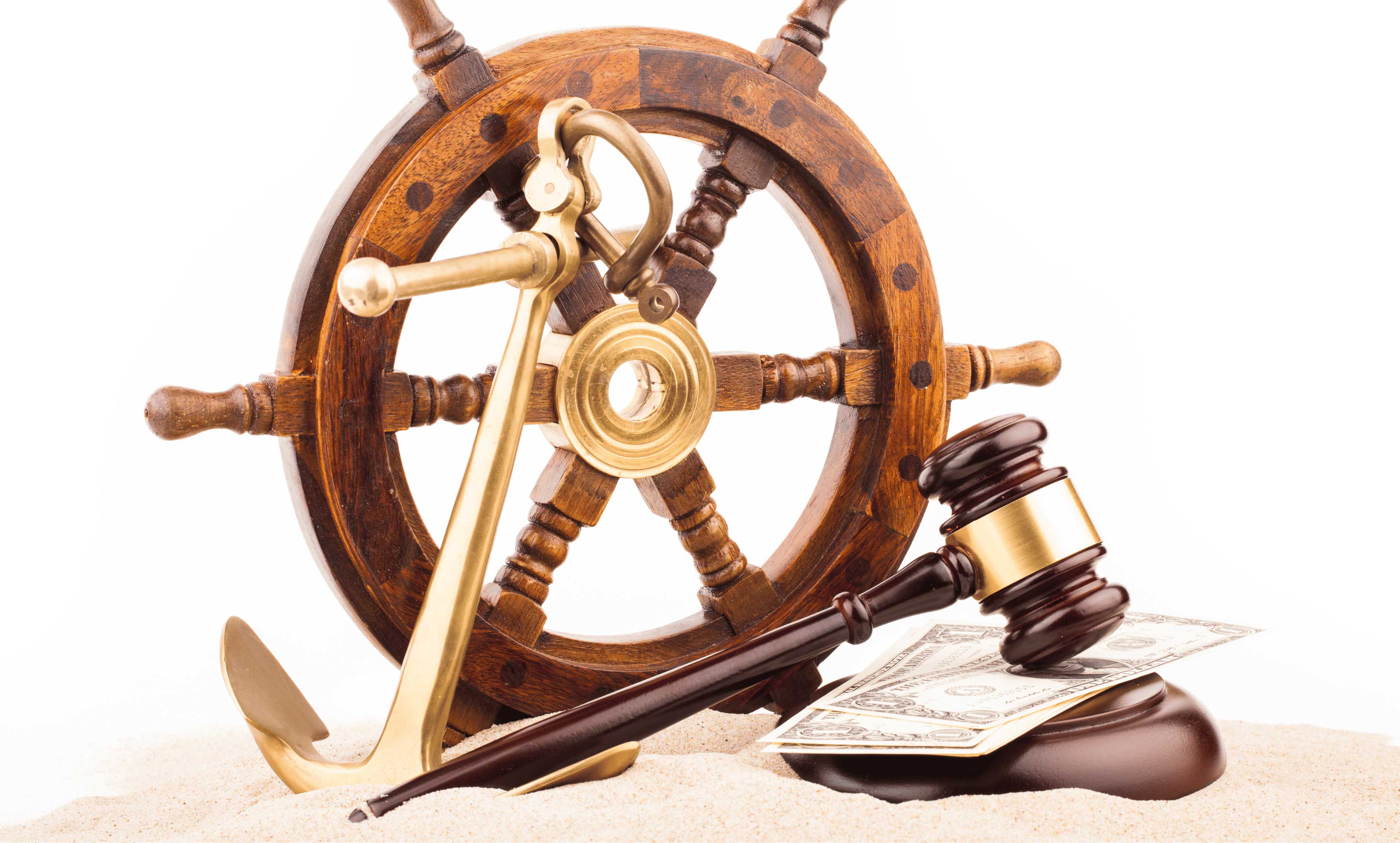 maritime law gavel money ships wheel