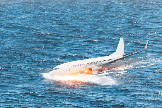 Crash of airplane falling into the sea