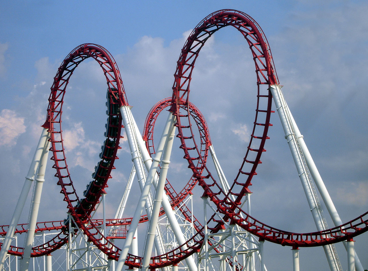 Roller coaster triple loop dangeroug ride.