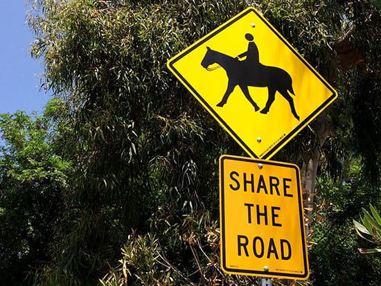 share the road with horses and riders road sign