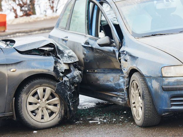 Side impact accident involving 2 cars.