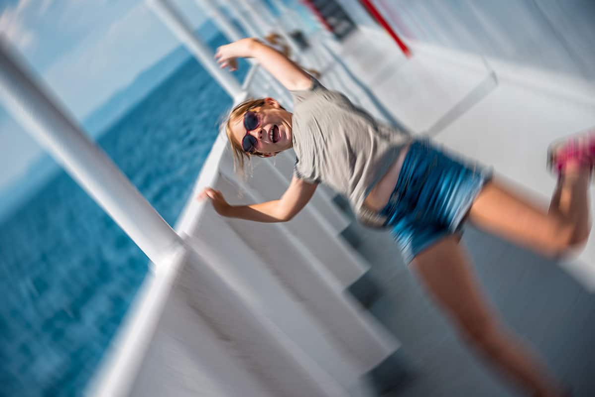 girl slipping on cruise ship wet deck