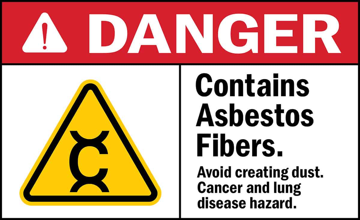 Danger, warning sign: Contains Asbestos Fibers