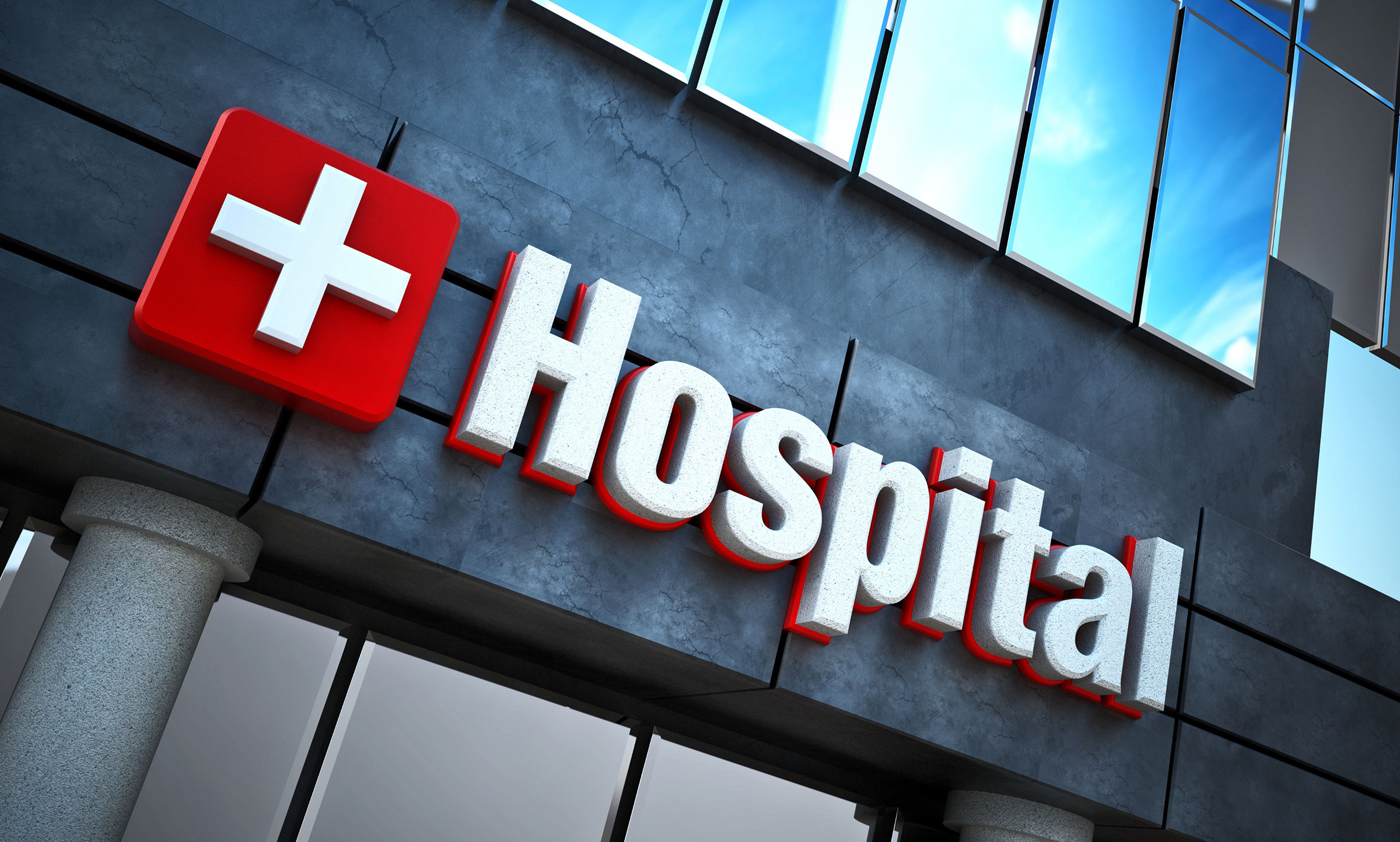 hospital sign on building