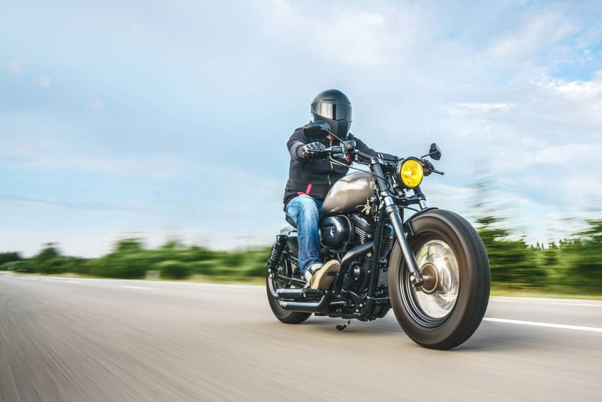 Custom motorcycle on the open road