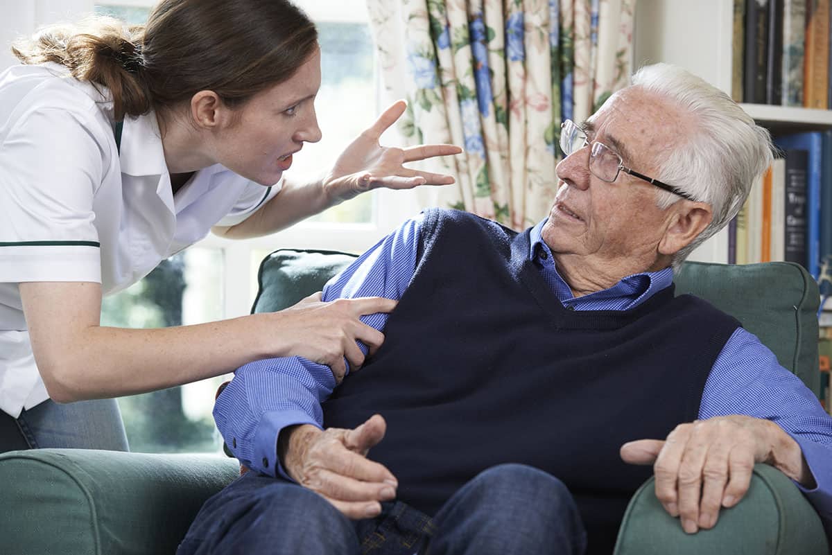 care worker yelling at senior in nursing home