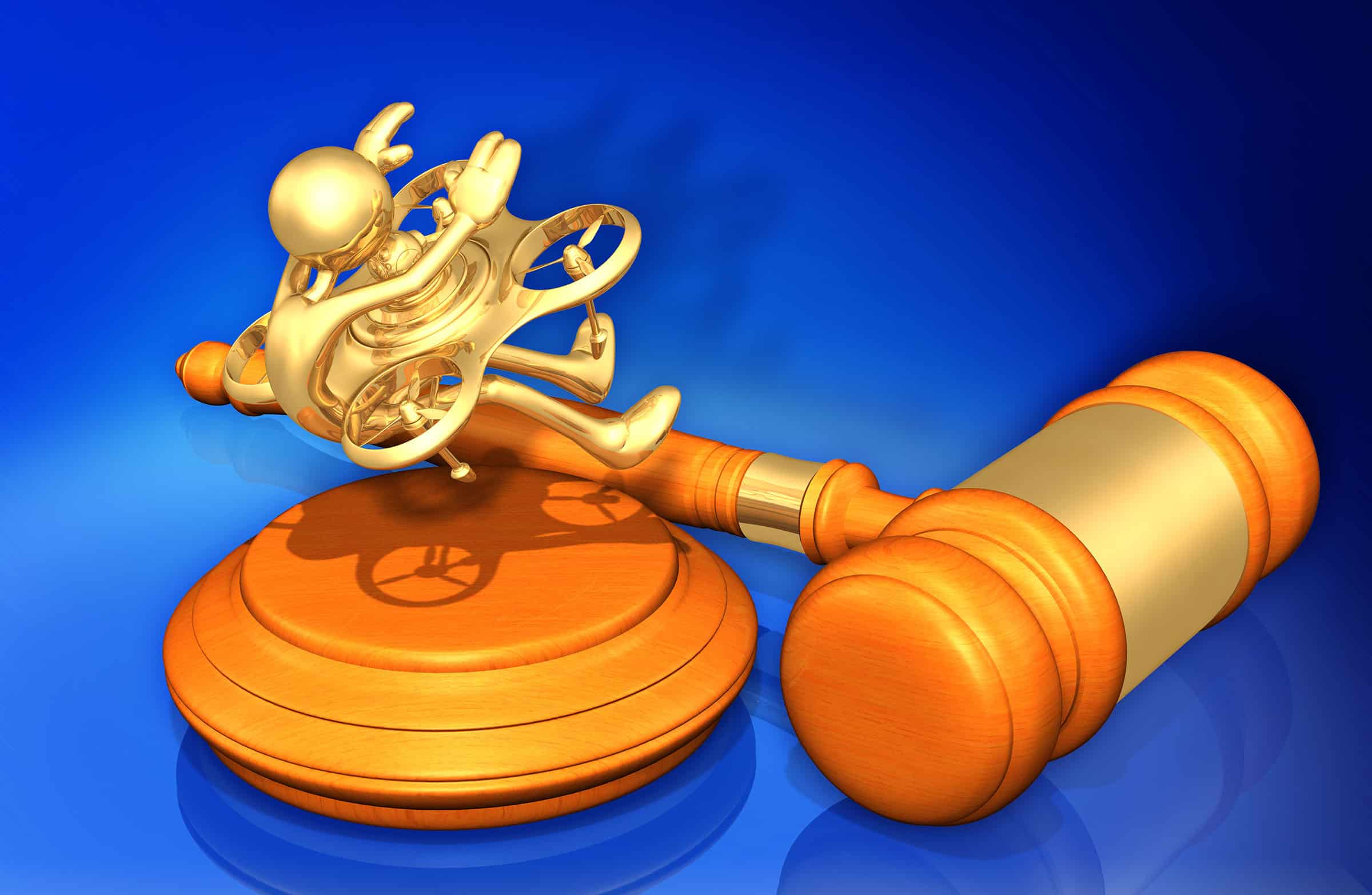 Drone law legal concept of drone accident and gavel