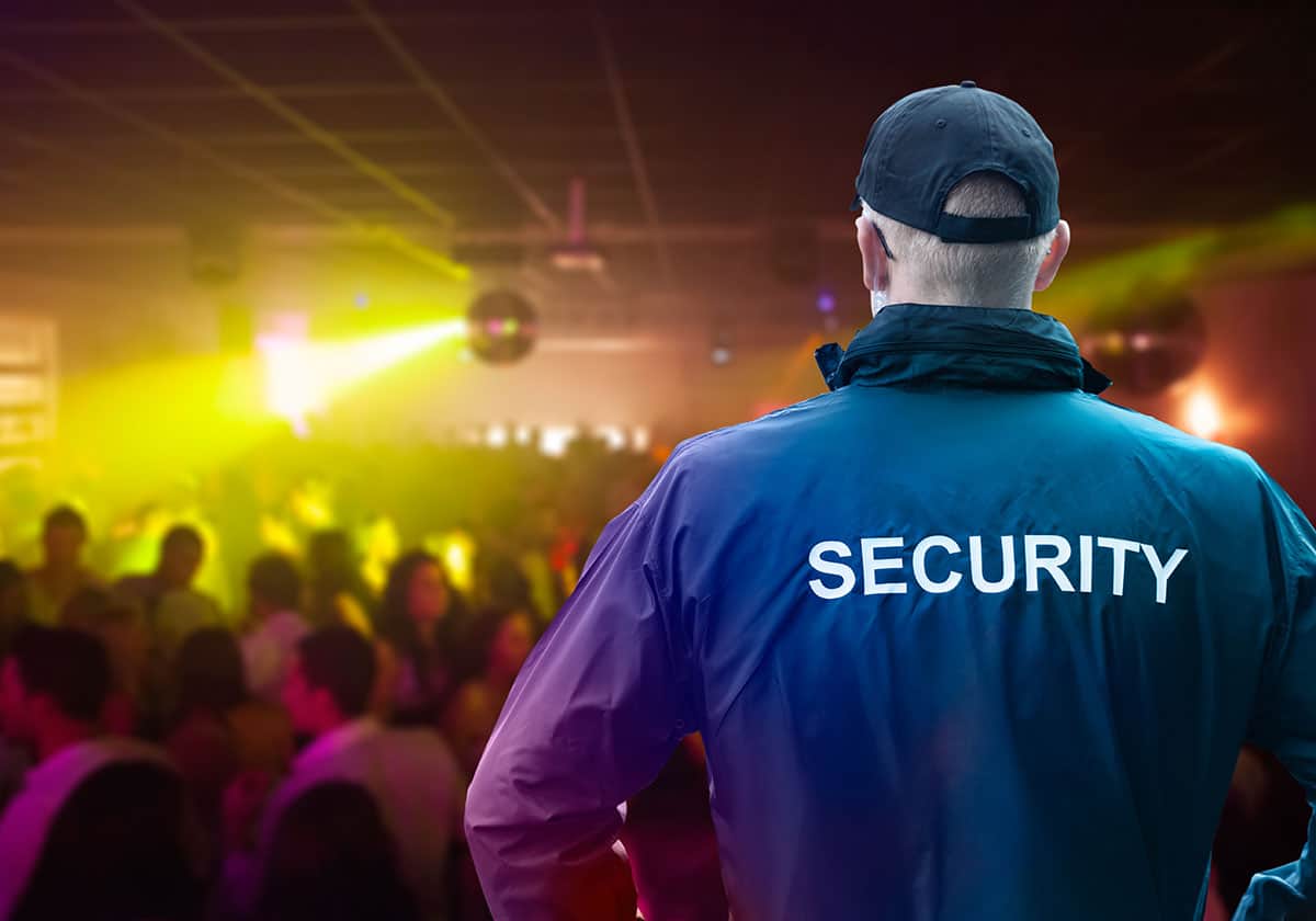 Male Security Officer Wearing Sewcurity Jacket at nightclub