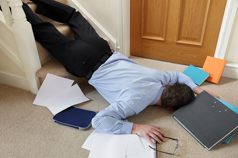 man trip and fall head first accident on residential home stairs 