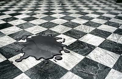 oil spill on floor of large retailer