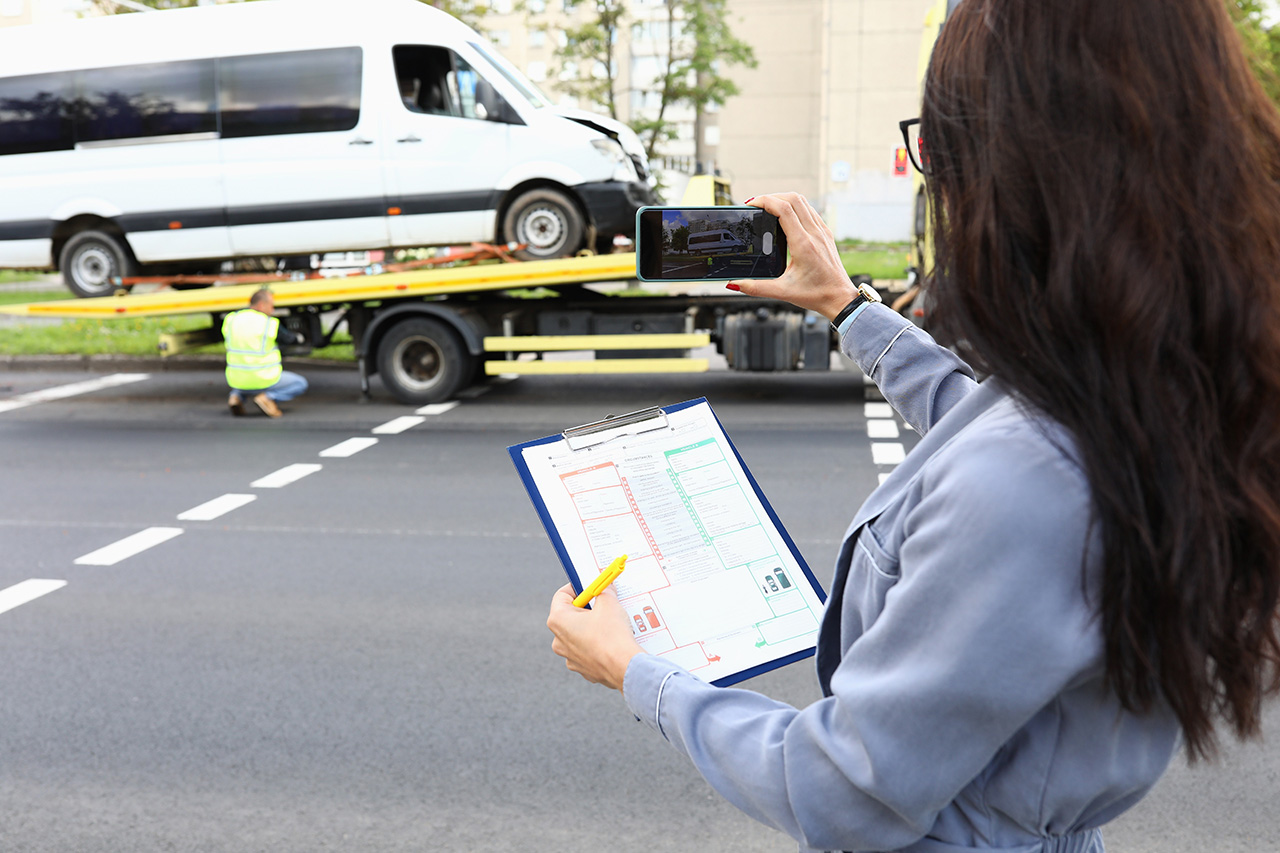 Taking photos after truck crash